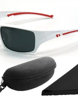 Přímo Od Výrobce Brýle sluneční Polarized 247 - obroučky bílé-červené / skla tmavá / polarizační skla / pouzdro a utěrka