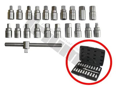 Levný Sada nástrčných hlavic pro vypouštění oleje 3/8" + klíč, 21 dílů