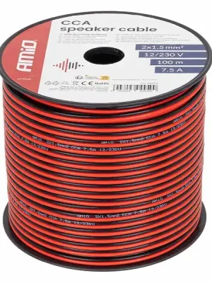 Dvojvodičový reproduktorový vodič CCA 2x1.5mm2 100m 7.5A AMIO-04459 Akční Nabídka