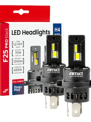 Víkendová Akce LED žárovky hlavního svícení Série F25 PRO BLACK FULL CANBUS H4 H19 70W 12V 24V AMIO-04719