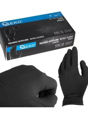 Výhodná Nabídka Nitrilové rukavice Solid Grip, pevné, odolné chemikáliím, 50 ks, černé, velikost M - GEKO