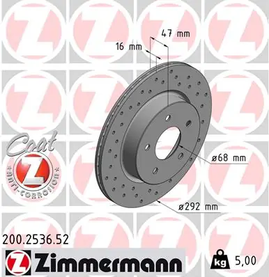 Brzdový kotouč ZIMMERMANN 200253652 Vysoce Kvalitní