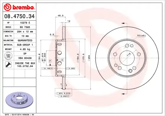 Brzdový kotouč BREMBO 08475034 Hit Sezóny