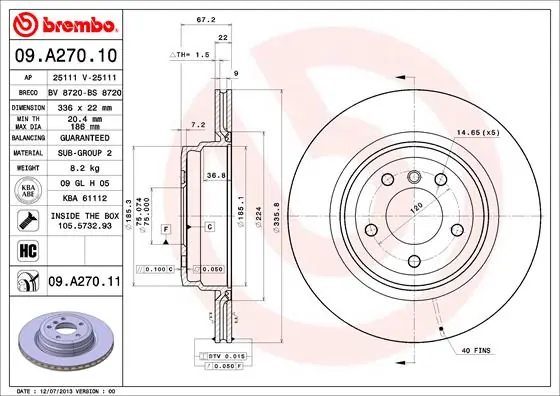 Novinka Brzdový kotouč BREMBO 09A27011