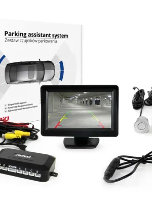 Parkovací asistent LCD 4,3` s kamerou CAM-315 LED, 4-senzorový stříbrný Zlevněný